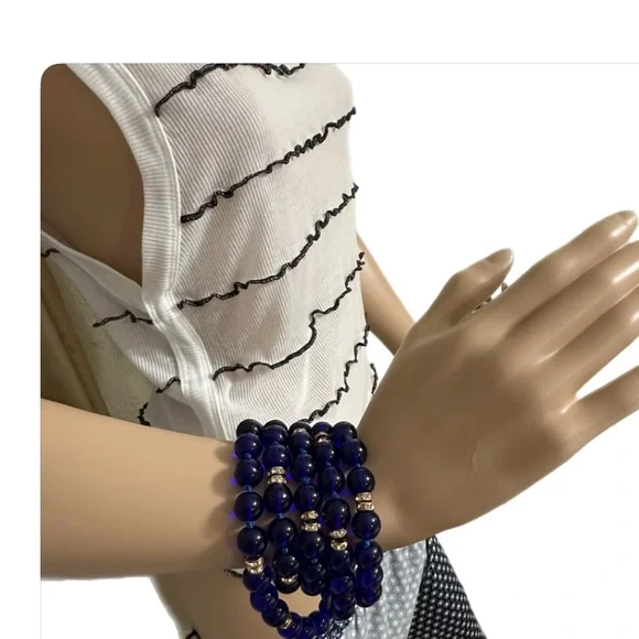 Vintage Murano glass necklace with handmade blue and golden - Picture 7 of 10